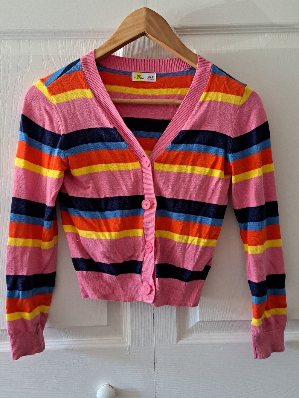Epic Threads Pink Multicolor Striped Button Cardigan